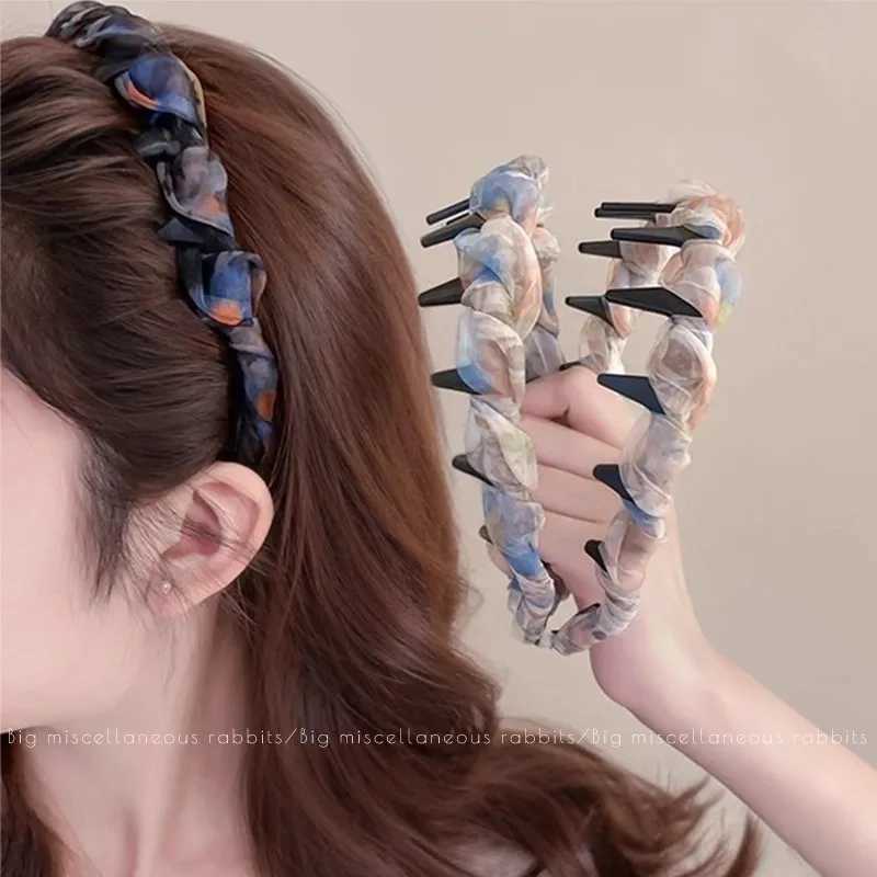 Korean Colorful Chiffon Toothed Hairband For Women Girls Sweet Hair Ornament Headband Hair Hoop Hair Band Fashion Hair Accessory D260326