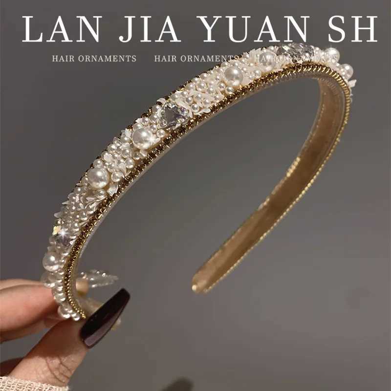 Hairband for women womens hair accessories bands slim design with gear and anti slip hairpin summer rhinestone pearl headband D260326