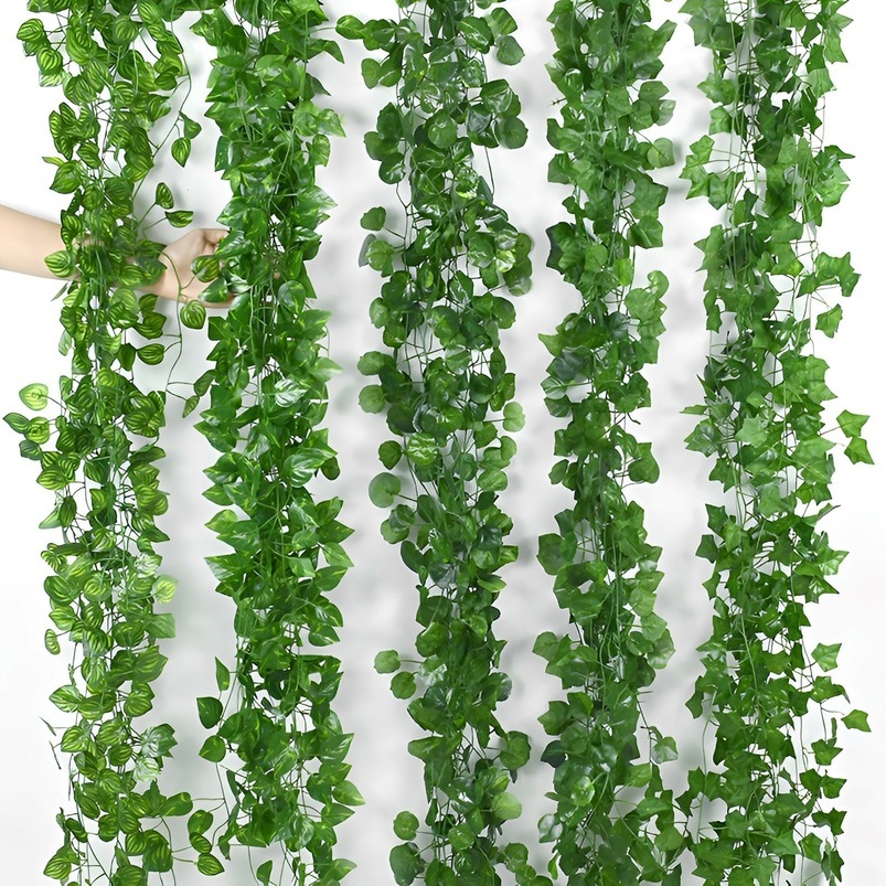 Cross-Border Hot Selling Artificial Rattan Leaves Decoration Green Radish Climbing Grape Leaf Ceiling Plant Flower Vine