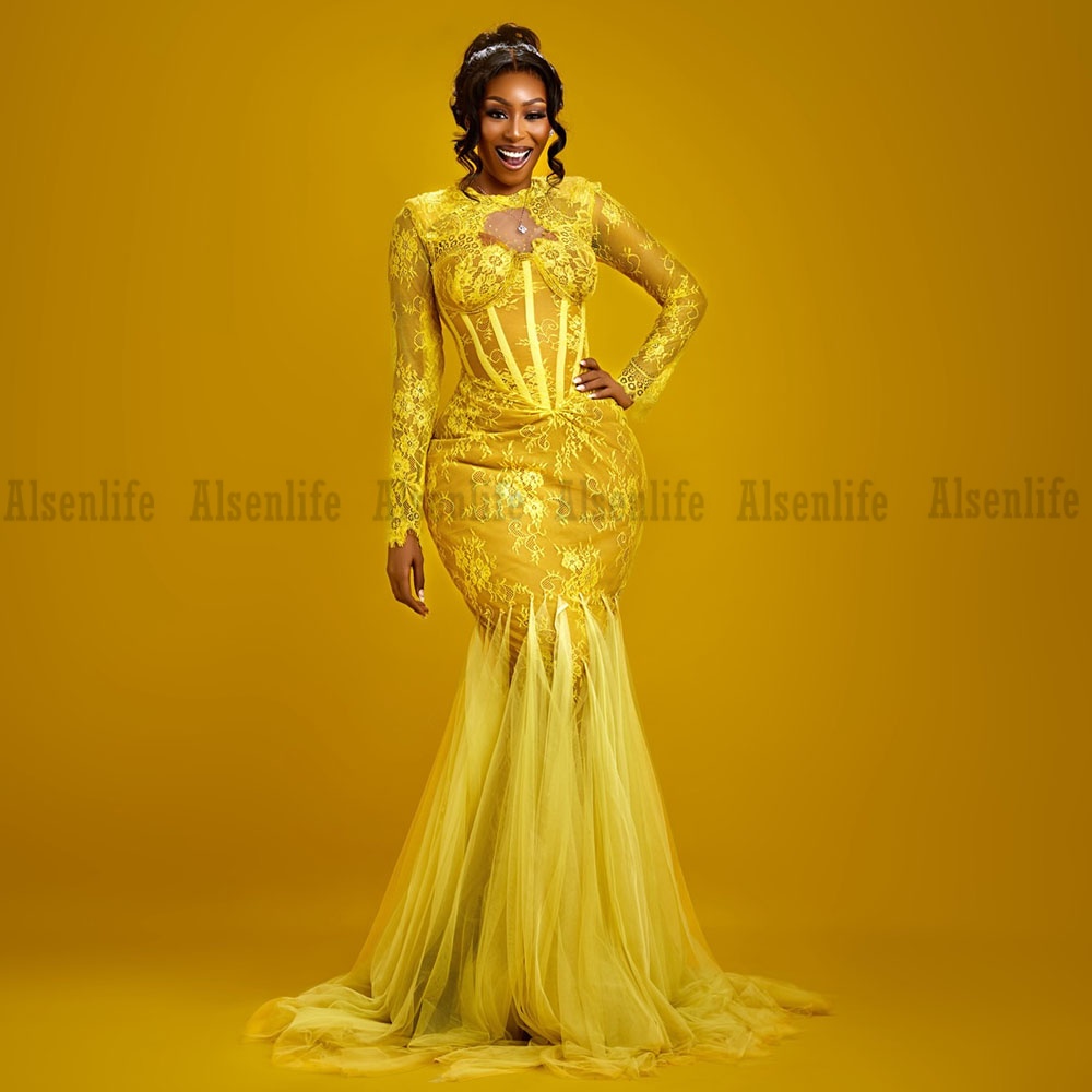 Luxury Prom Dresses For Women Lace Appliqued Black Girls Mermaid Evening Gowns Long Party Dress for Bridemaid