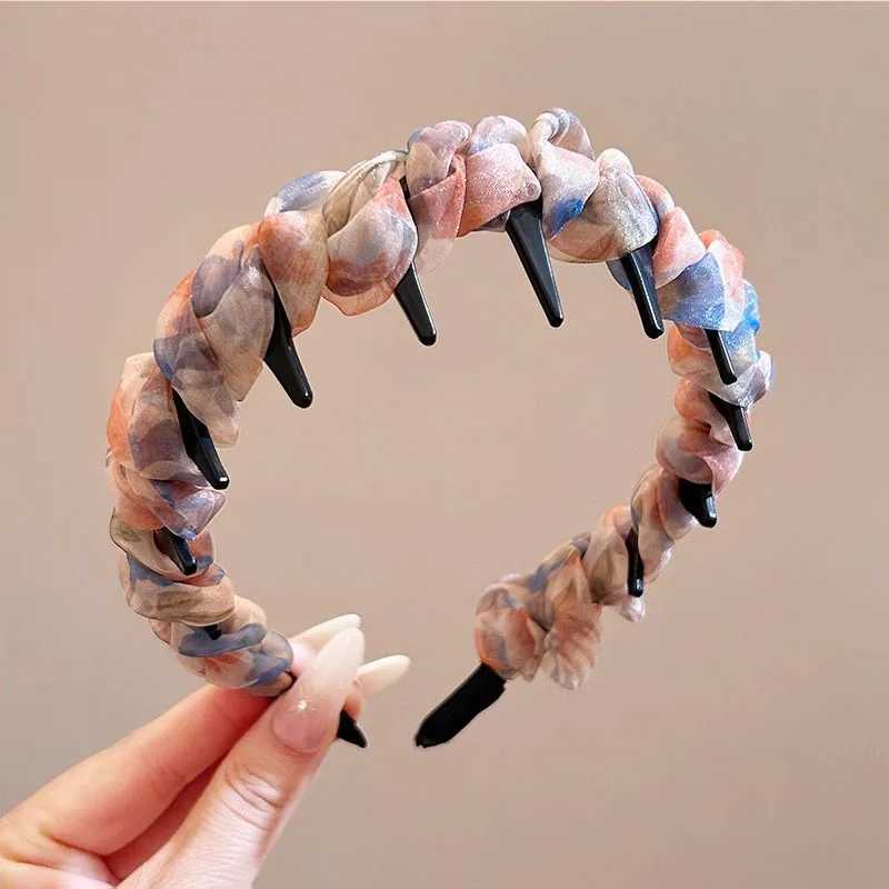 Korean Colorful Chiffon Toothed Hairband For Women Girls Sweet Hair Ornament Headband Hair Hoop Hair Band Fashion Hair Accessory D260326