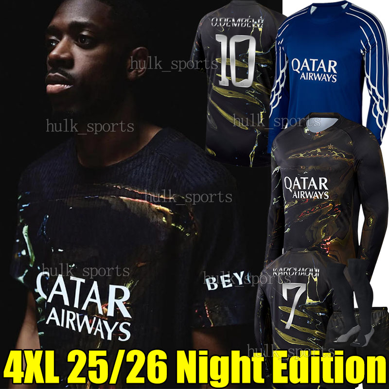 4XL 25/26/27 KVARATSKHELIA 4th soccer jerseys O.DEMBELE B.BARCOLA D.DOUE VITINHA JOAO NEVES MARQUINHOS HAKIMI PACHO G.RAMOS SAFONOV football shirt Men Kids Kit socks set