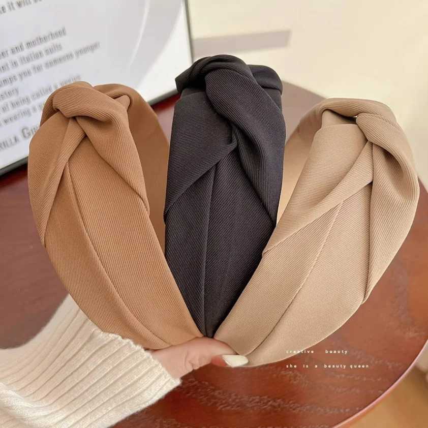 Fashion Solid Wide Knot Fabric Twist Hairbands for Women Girls Bezel Hair Hoops Party Hair Accessories Korean Ladies Headbands D260326