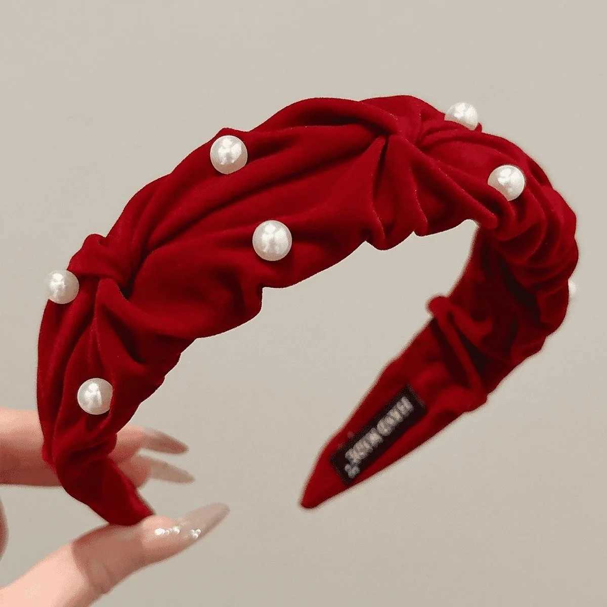 1 vintage velvet pleated hairband for women - pearl wide-brimmed headband simple and versatile elegant hair accessory D260326