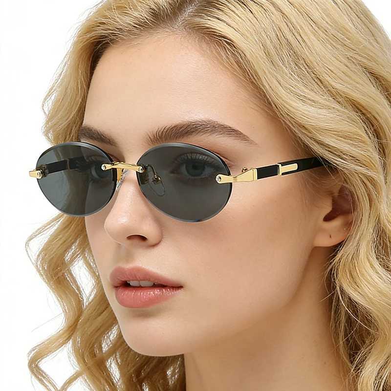 Fashion Rimless Oval Sunglasses For Women Classic Populor Simple Small Frame Sun Glasses Outdoor Photography Accessory Eyewear D260326
