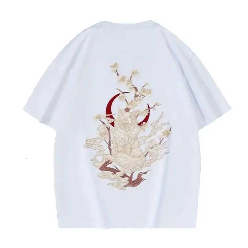 Summer Embroidery New Short Sleeve T-Shirt Mens Round Neck Loose Large Size Cotton Top Tee Heavy Brand Casual Tshirt Sukajan C260326