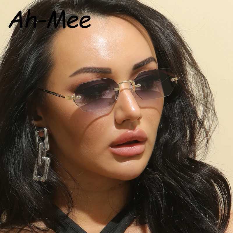 Small Square Rimless Sunglasses Women Retro Polygon Grey Gradient Sun Glasses Vintage Lady Summer Style Female Eyewear UV400 D260326