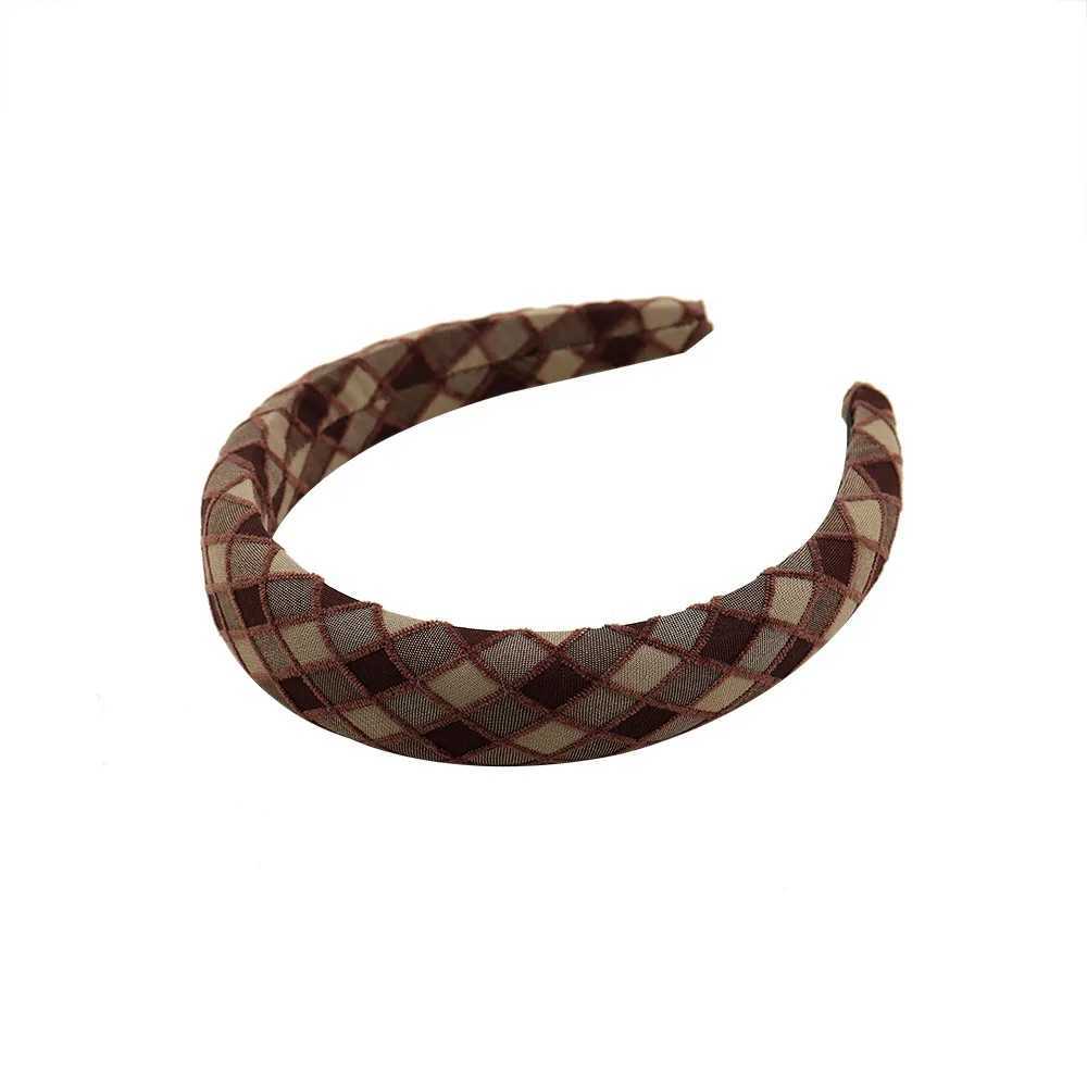 Korean plaid fabric flower headband sweet and cute girlish headband sponge high skull top hairband D260326