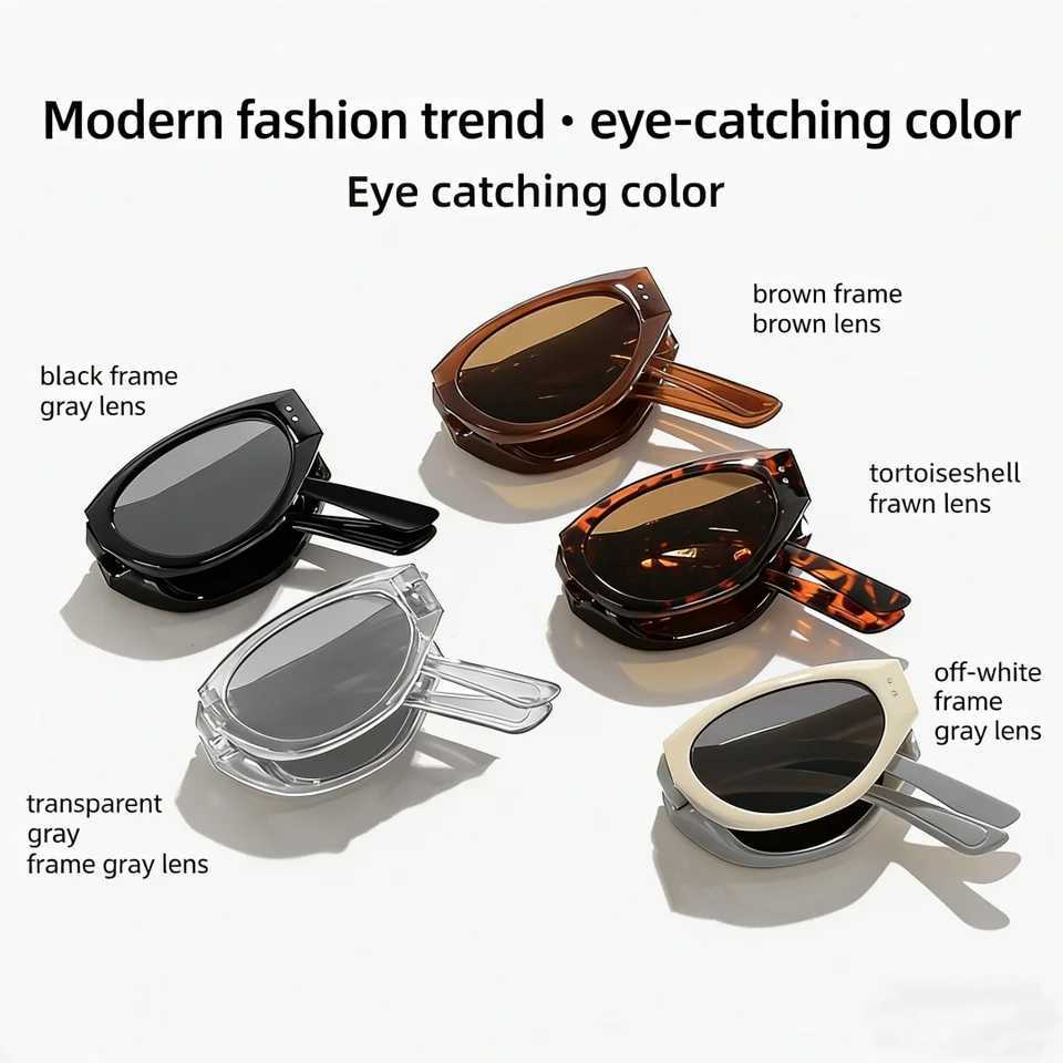 Minimalist Oval Cat-eye Glasses Womens Fashion Outdoor Folding Sunglasses Sun Shading UV Sunscreen Glasses Stylish Accessory D260326