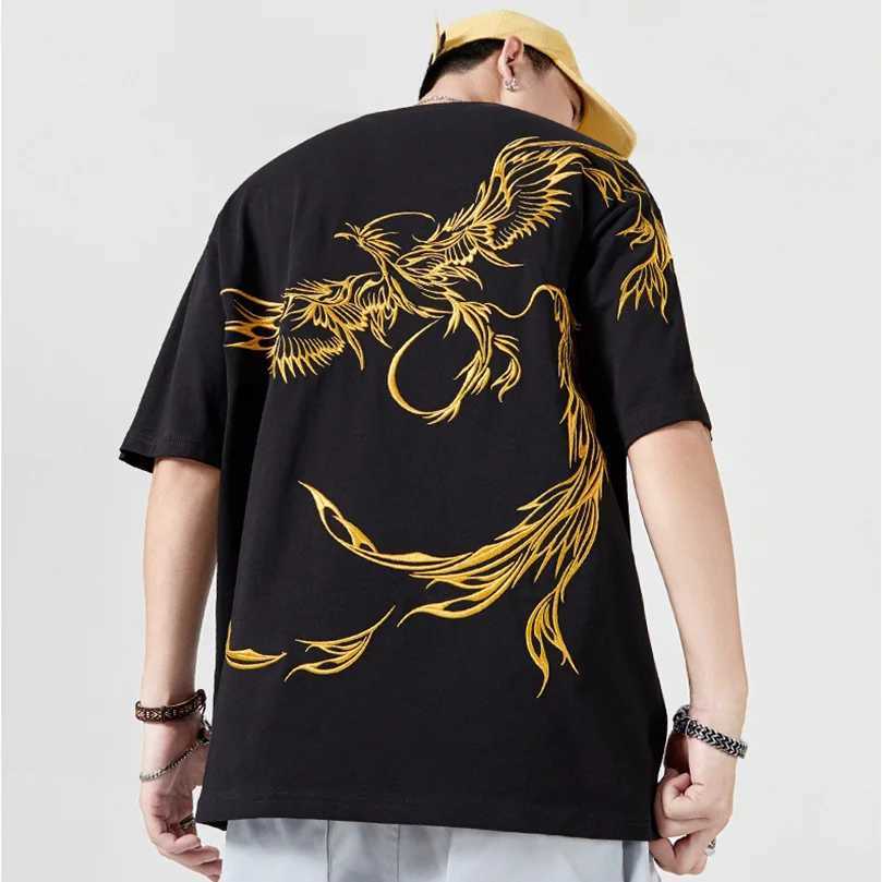 Phoenix Embroidery Tshirt Men Women Oversize Cotton Short Sleeve Tee Shirts Summer Youth Sukajan Top Tee New Chic Clothes C260326