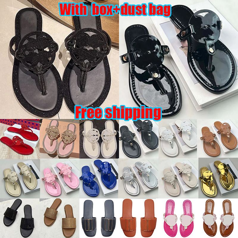 Free shipping with box designer sandals women ladies girls slides luxury flat flip flops sliders slide womens toryes sandal burchy summer beach outdoor shoes 35-42