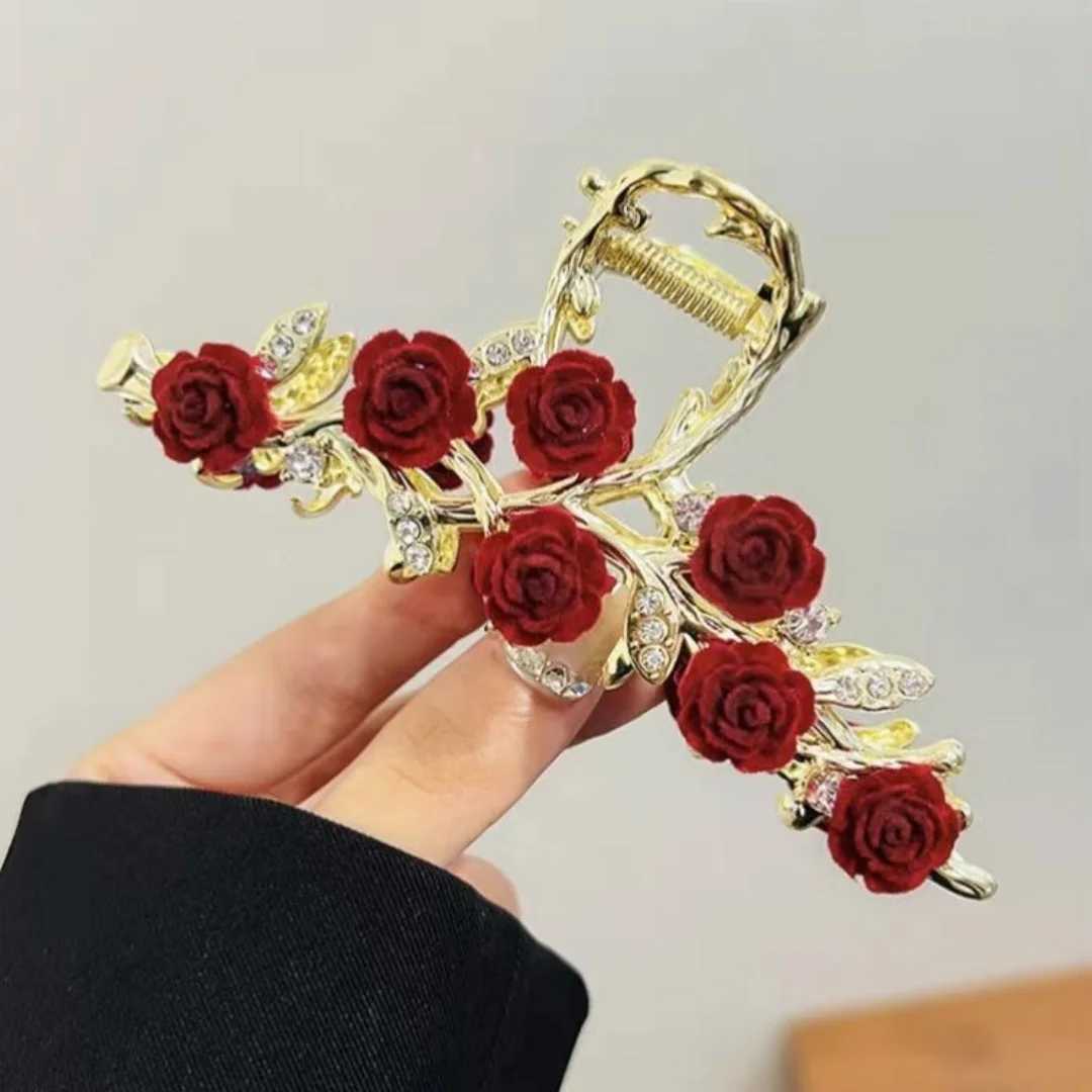Rose Flower High-End Hairpin New Rose French Style Elegant Back-Of-Head Clip Metal Hair Accessory for Updos Shark Clip H260326