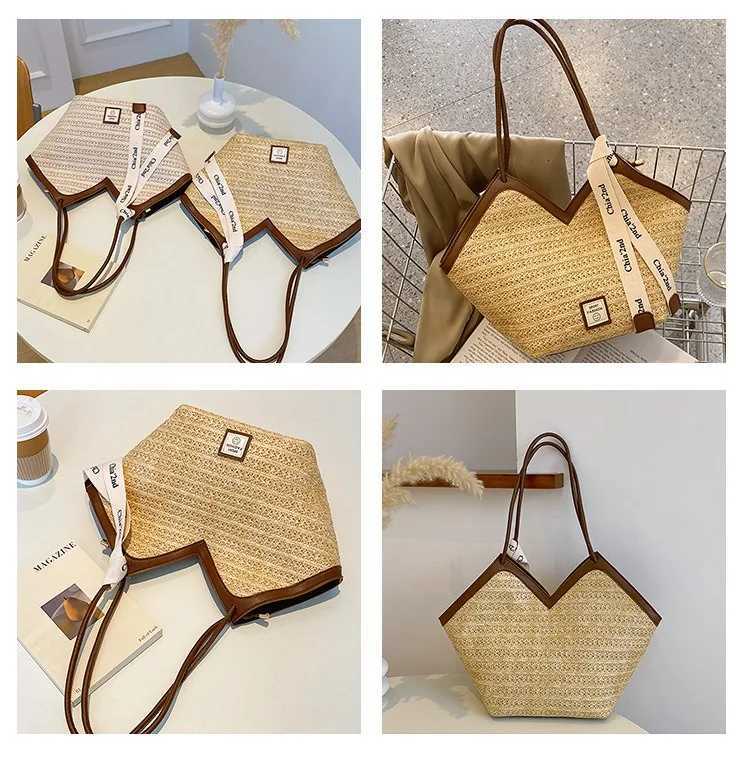 Womens Large Capacity Shoulder Bag Summer Straw Woven Basket Handbag Fashion Female Designer Beach Bag Bali Shopper Tote H260326