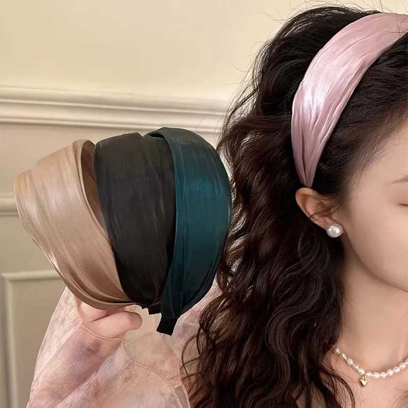 Korean Solid Color Satin Headband for Women Girls Fashion Elegant Wide Sponge Hair Hoop Headwear Hair Accessories D260326