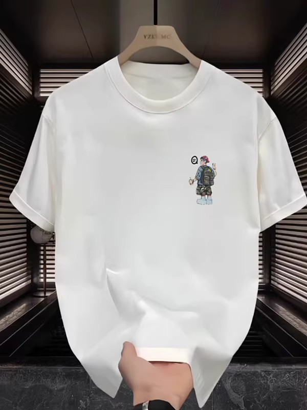 Summer New Arrivals Men's American High-Street T-Shirts | Youth-Focused Figure Graffiti Graphic Crew Neck Short Sleeve Base Layer Tops