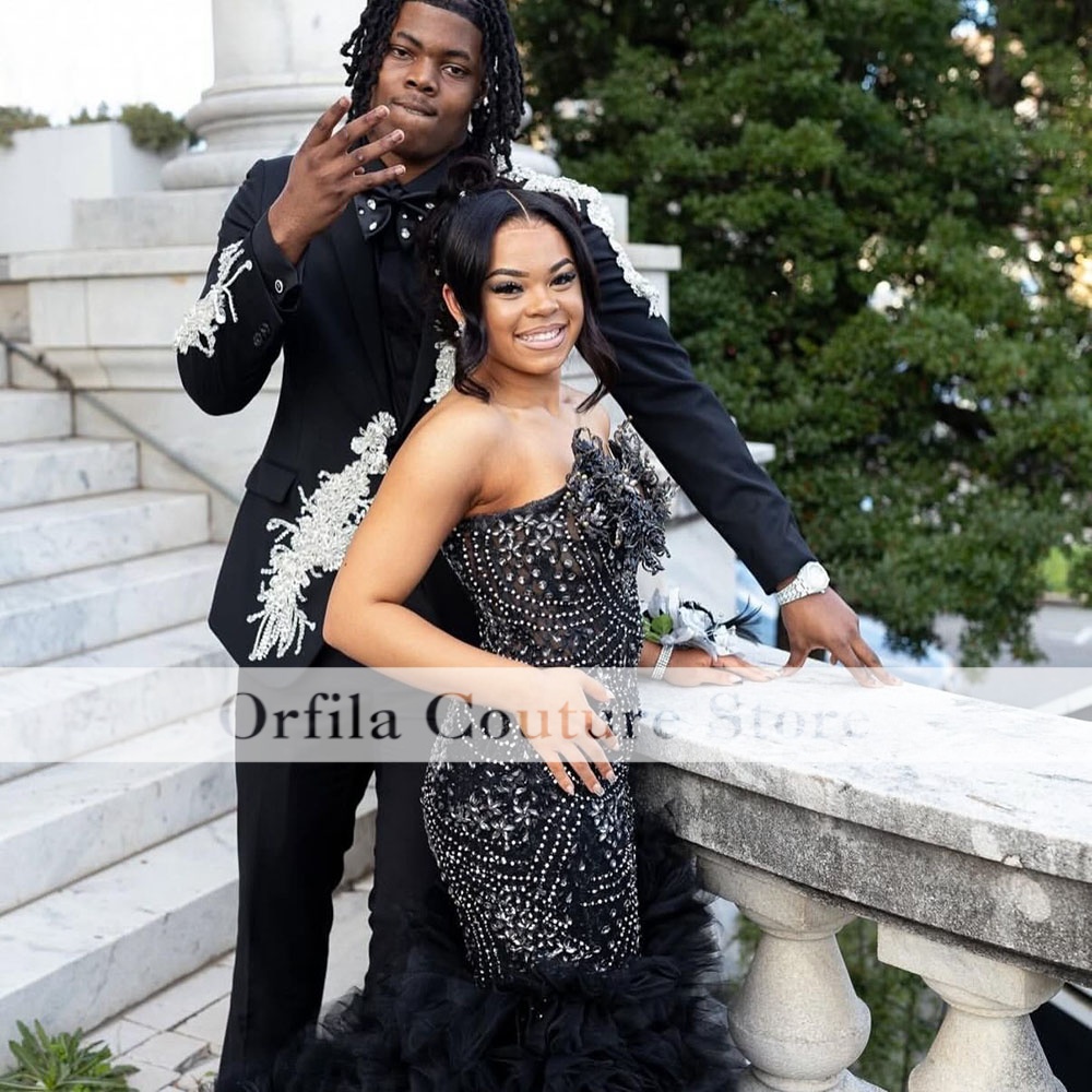 Black Prom Dresses 2026 Luxury Mermaid Sequins Beading Ruffles Formal Gowns Customized Evening Party Gowns Vestido De Festa