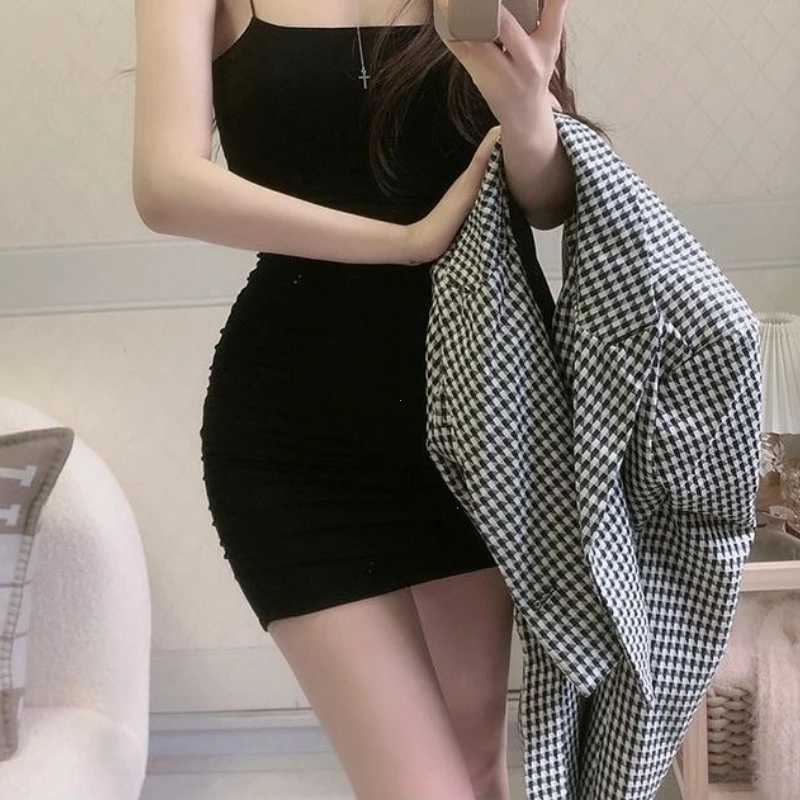 Elegant Solid Sling Sleeveless Type A Sheath Mini Short Dresses Summer New Sexy Slim Slimming Arm Covering Dresses M260326
