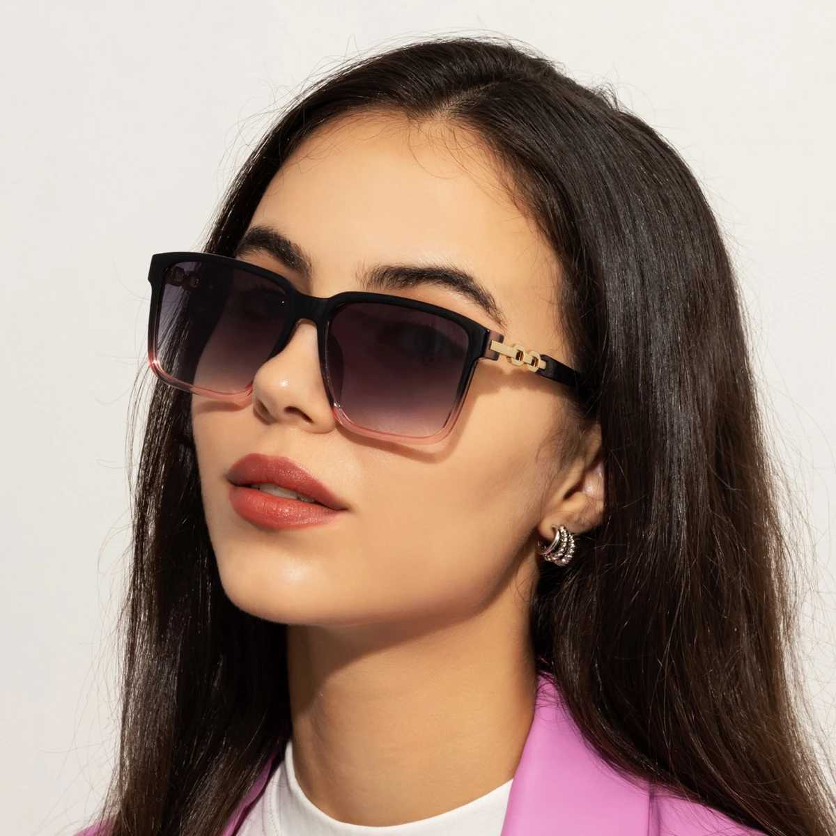 Fashion Womens Large Frame Square Sunglasses Multi Color Sun Glasses Gradient Lens Anti-UV400 Luxury Brand Eyeglasses Female D260326