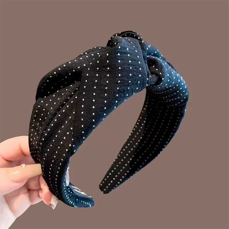 Wide Womens High Cranium Polka Dots Print Headband with Center Knot for Adult Daily Casual Hair Hoop Accessories D260326
