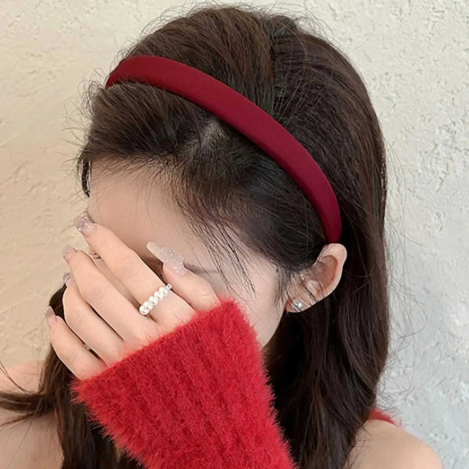 Korean Retro Red Headbands Women Girl Solid Color Simple Hairbands Elastic Hair Hoop Ornament Fashion Hair Accessories D260326