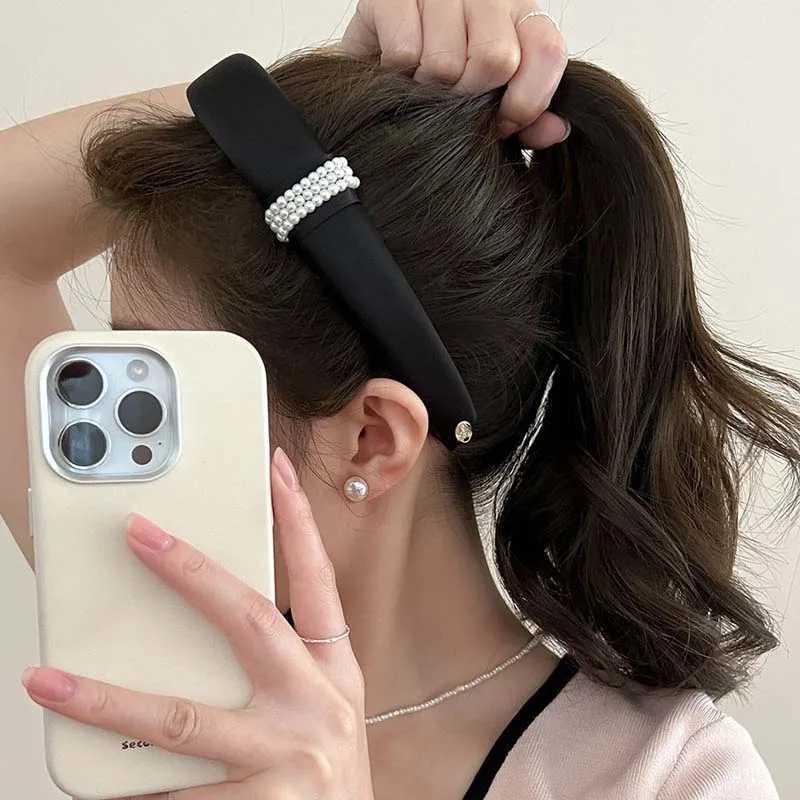 Korean Pearl Satin Headbands for Women Elegant Black White Wide Side Elastic Sponge Thick Headdress Wedding Hair Accessories D260326