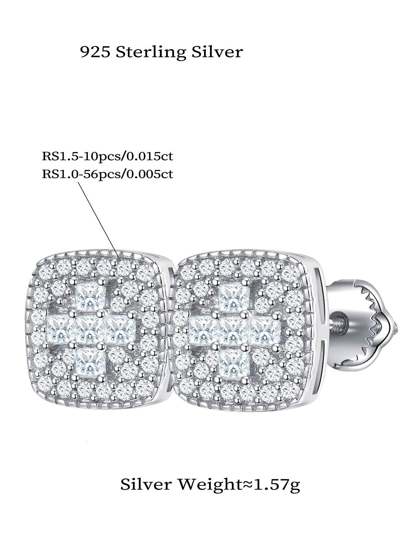 Luxury Lab Grown Diamond GEM Earrings Custom Rhodium S925 Sterling Silver Fine Moissanite Women Stud Earrings