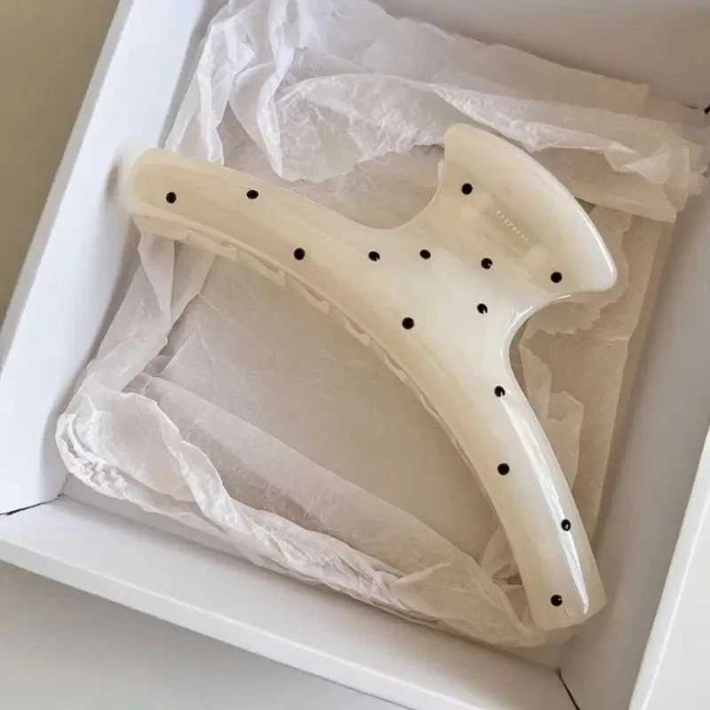 Korean French Style Hair Claw - Large Acrylic Dragon Bone Design Clip Polka Point Arc for Back of Head Elegant Hair Clamp H260326