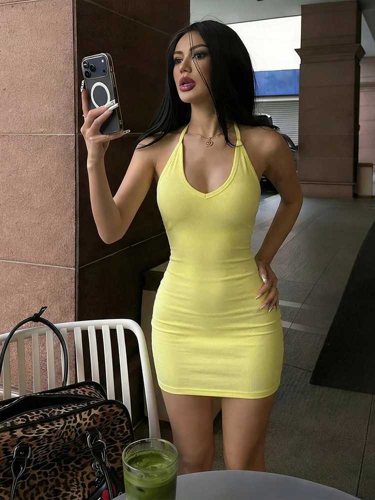 Nibber Fashion Mini Dress Woman Ribbed Sexy Low-Neck Backless Sleeveless Slim Stretch Hot Girls Street Style High Waist Bodycon M260326