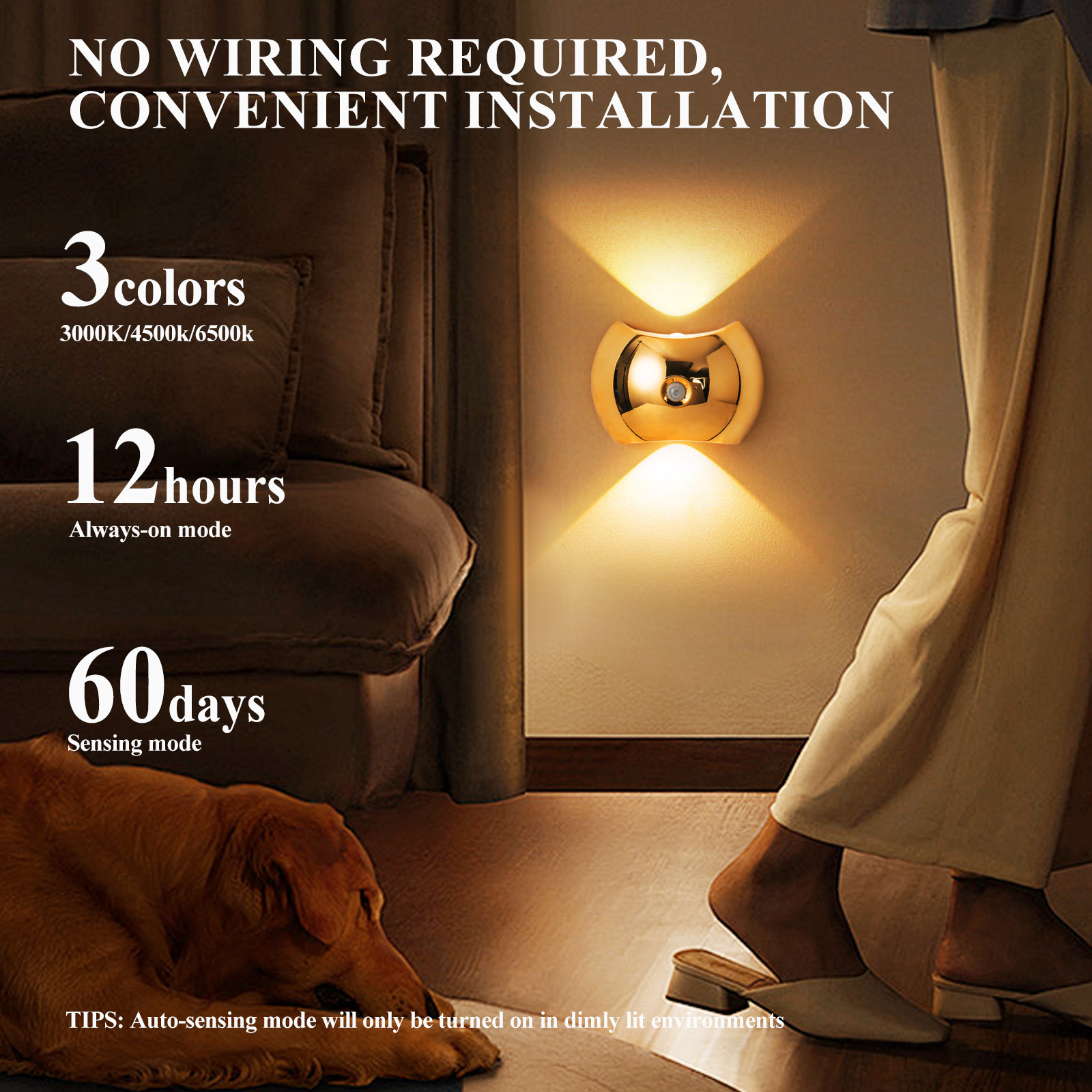 Motion Sensor LED Wall Lamp Rechargeable Rainbow Atmosphere Light Punch-Free Decorative Night Light for Bedroom Hallway