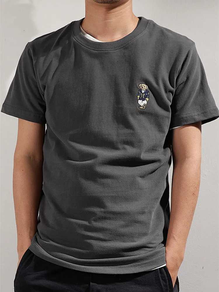 Summer New Japanese Retro Short Sleeve Embroidery T-shirt Mens Fashion Simple Washed Old Brushed Fabric Pure Cotton Causal Tops C260326