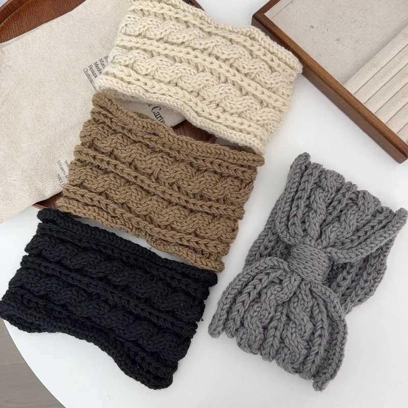 Korean INS Bow Shaped Twists Knitting Hair Band Winter Keep Warm Windproof Hair Hoop Headwrap Fashion Sweet Girls Streetwear D260326