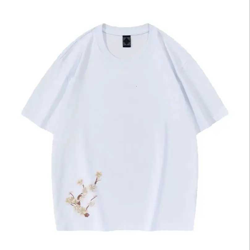 Summer Embroidery New Short Sleeve T-Shirt Mens Round Neck Loose Large Size Cotton Top Tee Heavy Brand Casual Tshirt Sukajan C260326