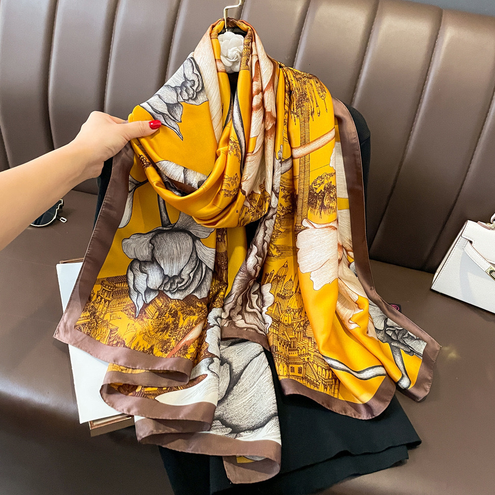 26 Years High-end Feel Imitation Silk Shawl Veil Sunscreen Brocade Long Strip Scarf