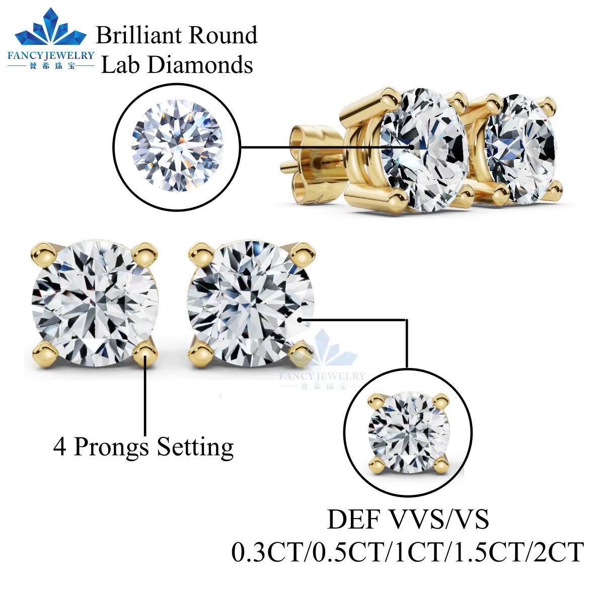 New Trendy 10K 14K 18K Solid Gold CVD HPHT 03CT-4CT Round Cut Lab Grown Diamond Earring for Gift Party Daily With IGI Certified