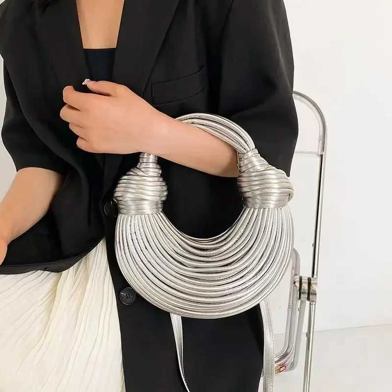 Handbags for Women 2025 New Gold Luxury Designer Brand Handwoven Noodle Bags Rope Knotted Pulled Hobo Silver Evening Clutch Chic Z260326