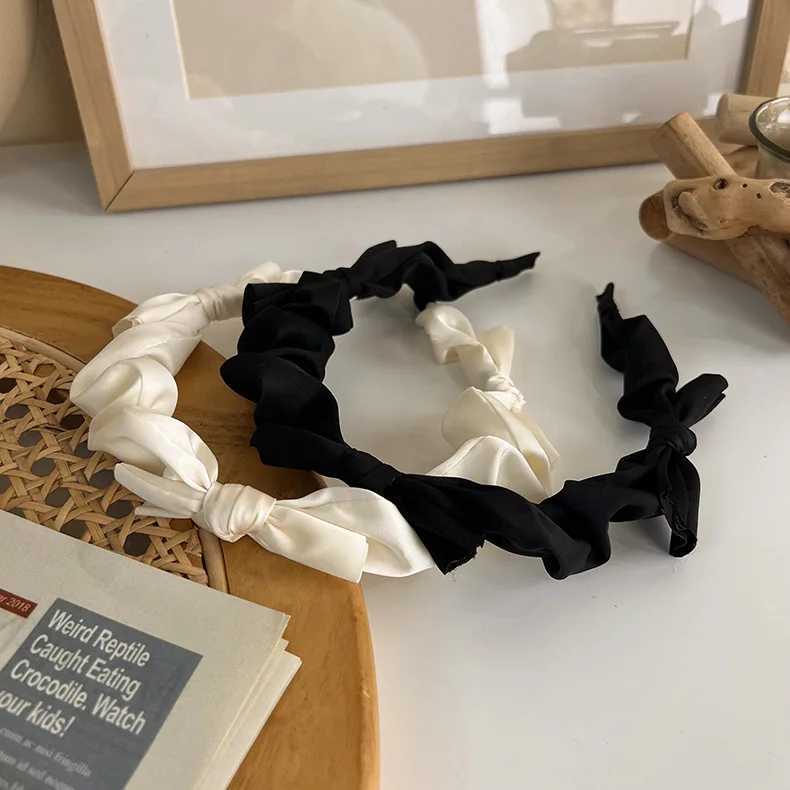 Korean Bow Headband Black White Women Girls Solid Color Hair Bands Hoop for Holiday Party Hair Accessories D260326