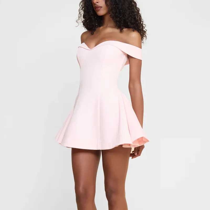 2025 new one shoulder backless sexy sleeveless solid color short waist party dress y2k M260326