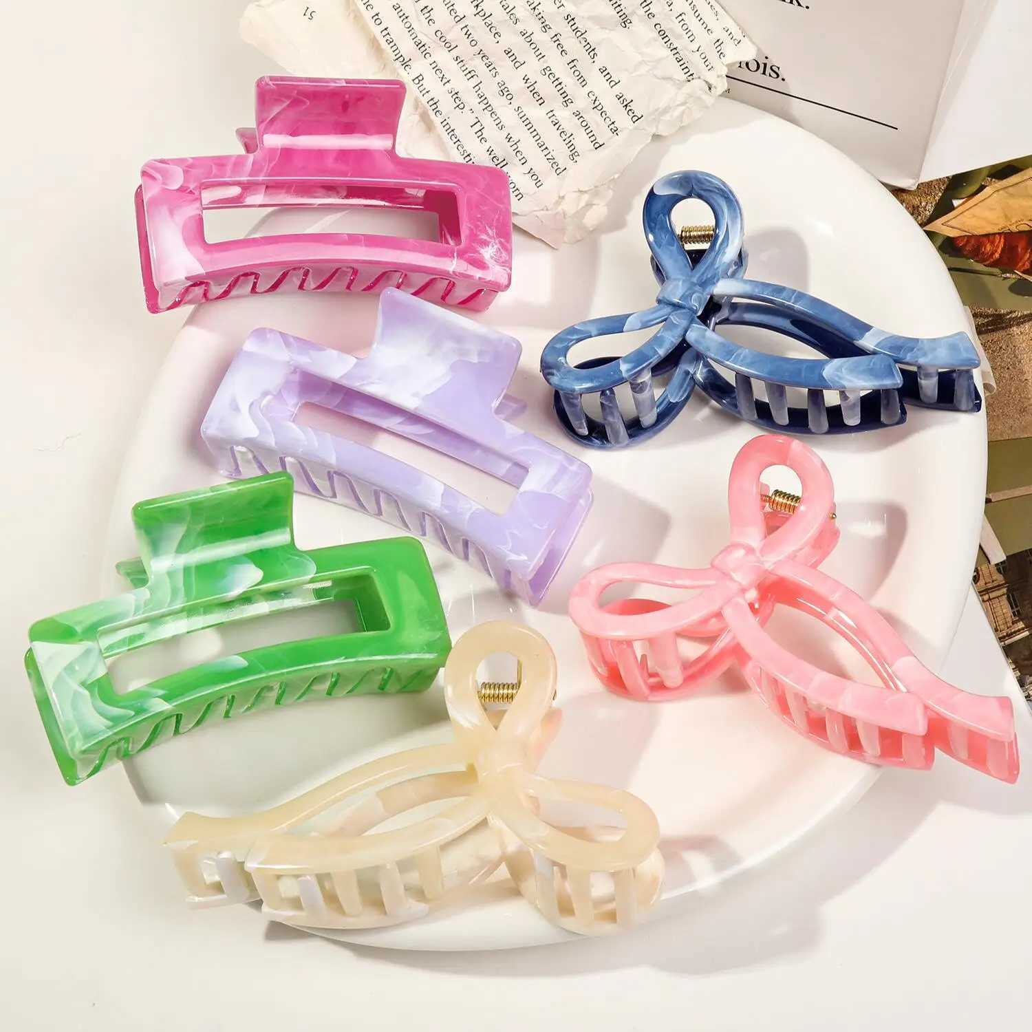 Ponytail Acrylic Hair Claw Grab Bow Large Hair Clip Geometric Hollow Square Hairpins Barrettes for Women Girls Hair Accessories H260326
