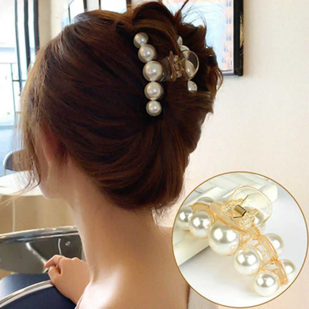Korean Acrylic Hair Claws Pearl Claw Clips For Woman Large Size Barrette Crab For Girl Shark Clip Fashion Hair Accessories H260326