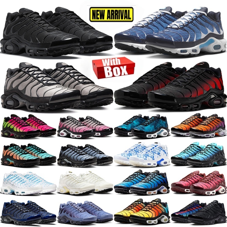 with box tns tn plus running shoes sneakers men women designer durable trainers outdoor comfortable sports shoe Triple Black White Grey Midnight Navy