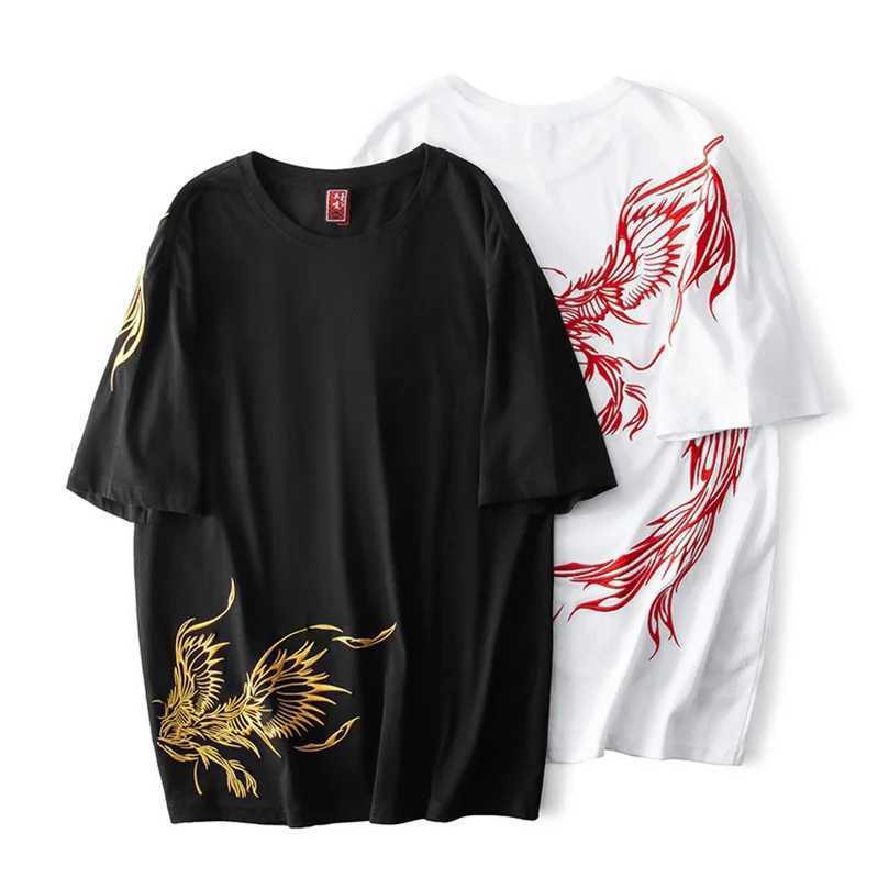 Phoenix Embroidery Tshirt Men Women Oversize Cotton Short Sleeve Tee Shirts Summer Youth Sukajan Top Tee New Chic Clothes C260326