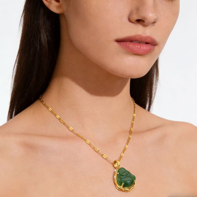 New Maitreya Buddha imitation chalcedony pendant accessory titanium steel necklace for women, niche design, versatile and elegant, Chinese style clavi - view 5