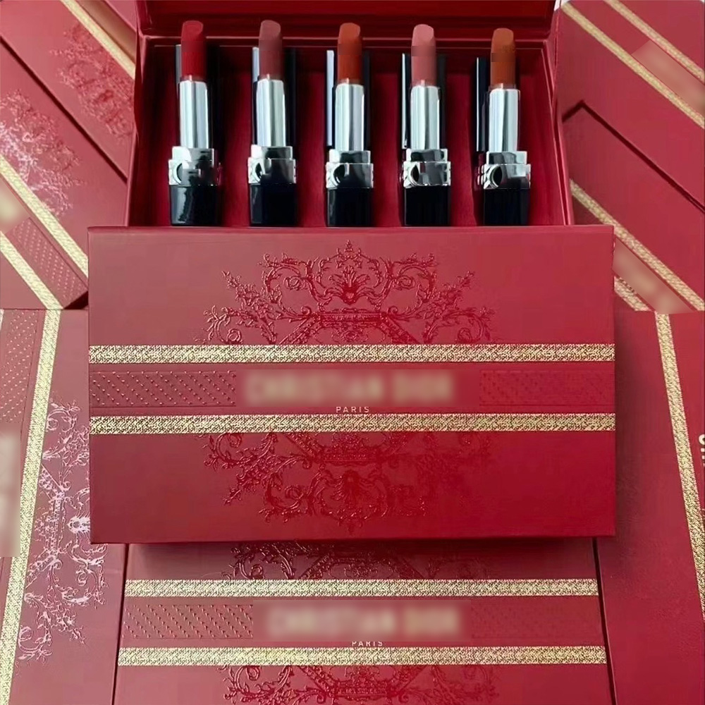 Premium Year of the Horse Blue Gold 5 Lipstick Collection 1.5g*5 999 720 188 288 888, Long-Wearing Non-Drying Texture, Luxurious Gift Set for Festive Occasionsy DI06