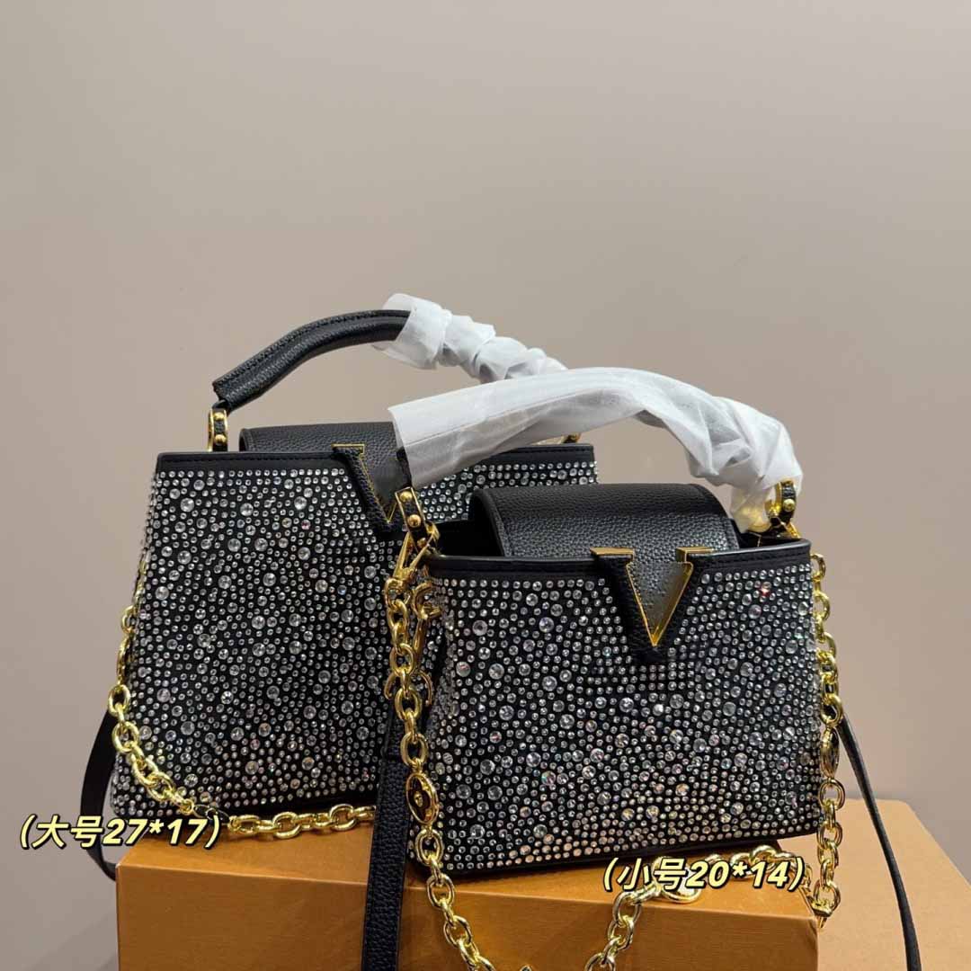 26SS Womens Luxury Designer Capucines Heated Diamond Evening Bags High Quality Handbag Shoulder Crossbody Bag Solid Color Makeup Bag Purse 27CM/20CM