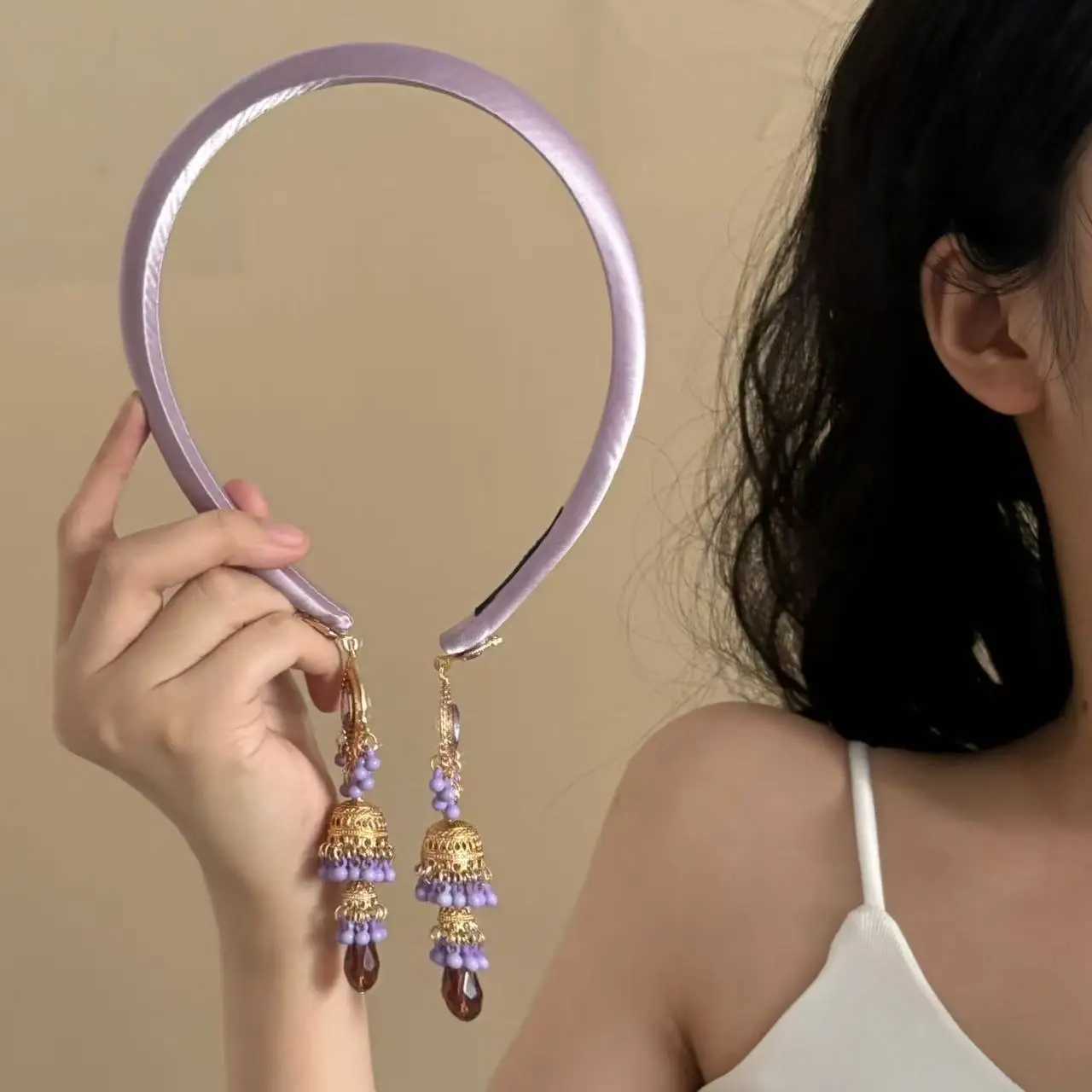 Retro Tassel Headbands Purple Crystal Pendants Palace Hairbands Elegant Ribbon Head band fashion Hair Accessories for Party D260326