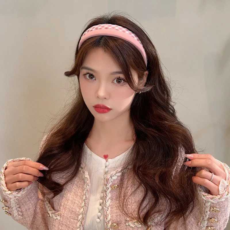 Solid color headband checkered hairpin headband small fragrance headband girl Korean-style noble headband hair ornament D260326