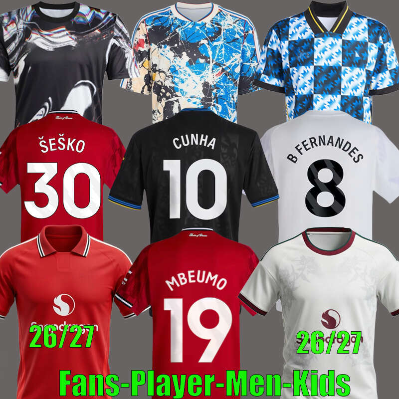 2026 27 Manchester SESKO MBEUMO CUNHA Soccer Jerseys football shirts B. FERNANES men kids kits MAINOO Pre match goalkeeper Training