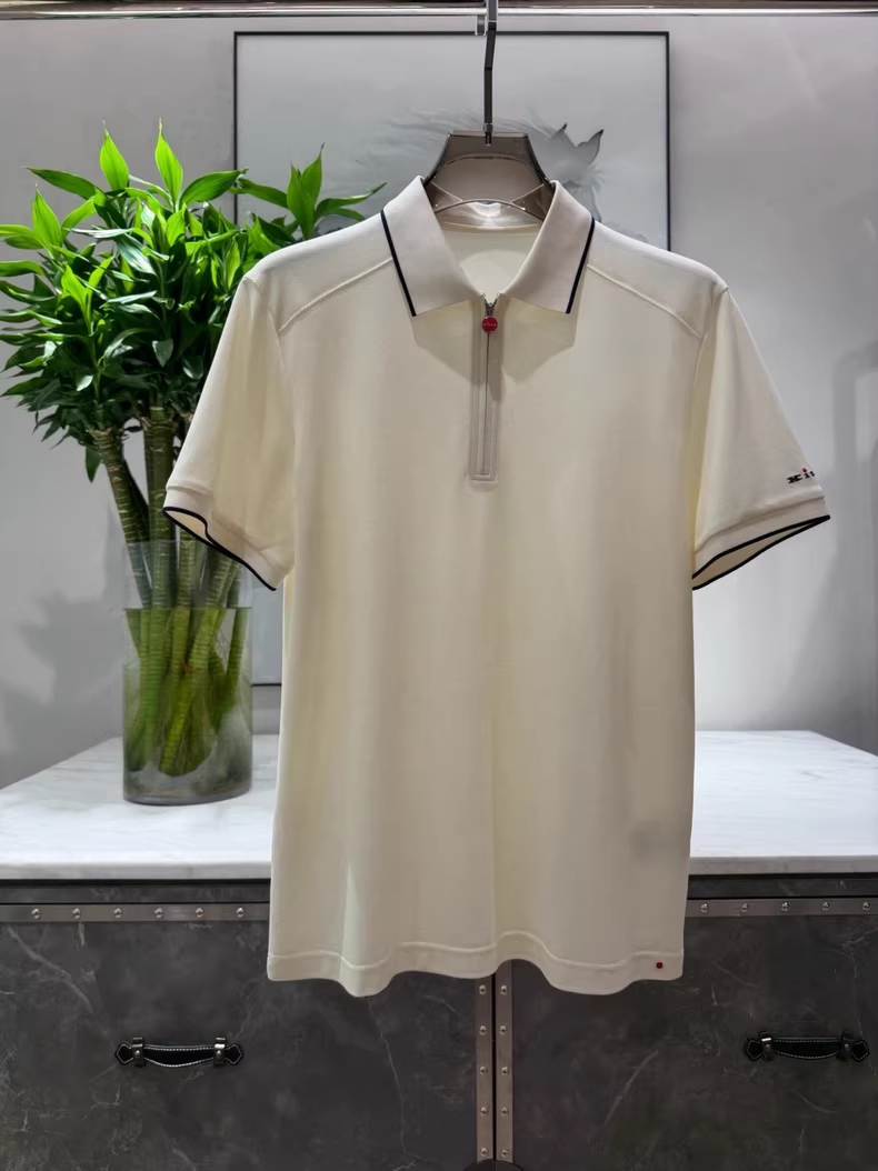 Men Polos Kiton Business Leisure Lapel Half Zipper Short Sleeve Cotton Polo Shirt K1289