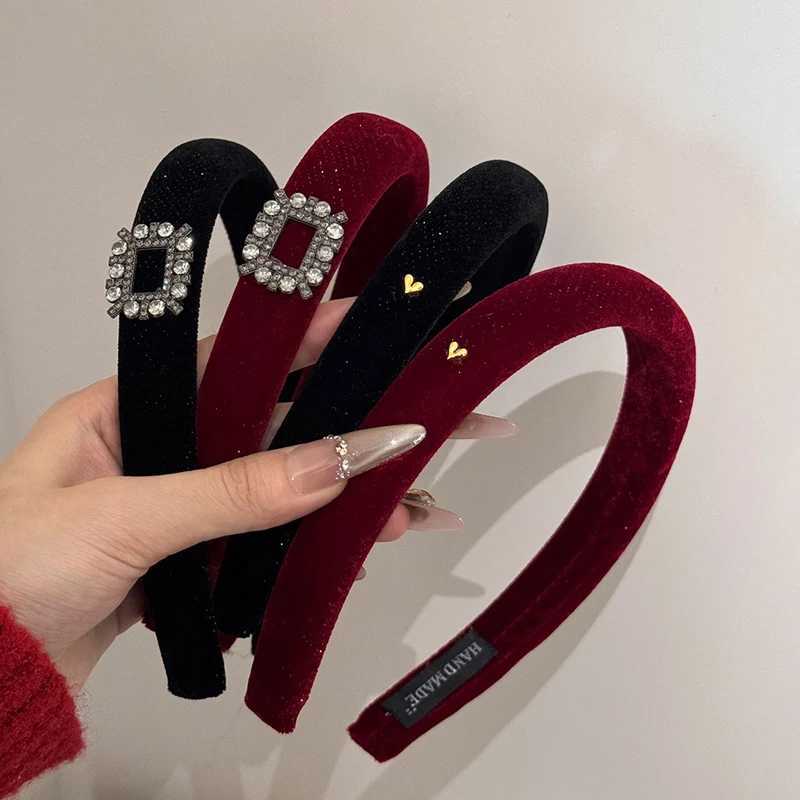 Korean Style Ladies Rhinestone Velvet Headband Female Face Wash Minimalist Hair Hoop Advanced Daily Headhoop Hair Accessories D260326