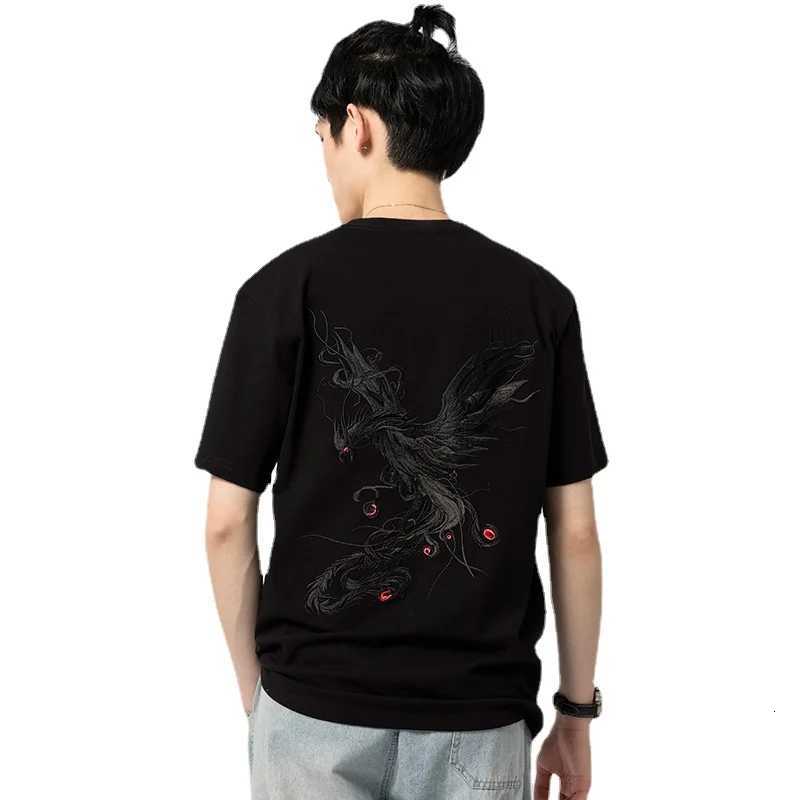 Vintage Embroidery T Shirt Men Phoenix Japanese T Shirt Men Cotton Short Sleeve Casual Summer Tops Youth Streetwear Big Size C260326